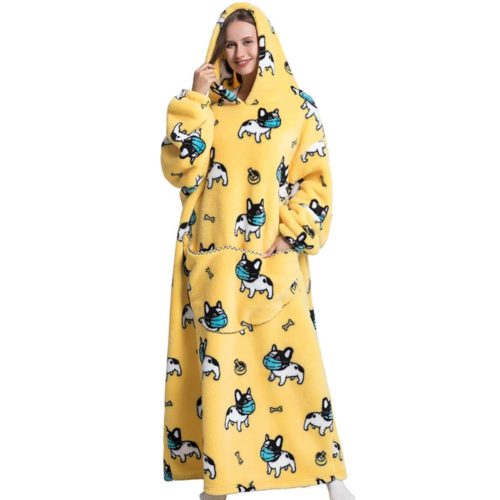 Flannel Wearable Blanket Hoodie with Pocket