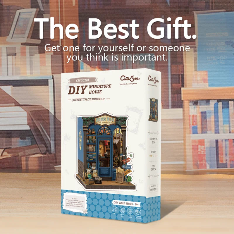 CUTEBEE Book Nook Kit DIY Miniature Model Dollhouse for Adults and Teens Bookshelf Decor 3D Wooden Puzzle Gifts for Family