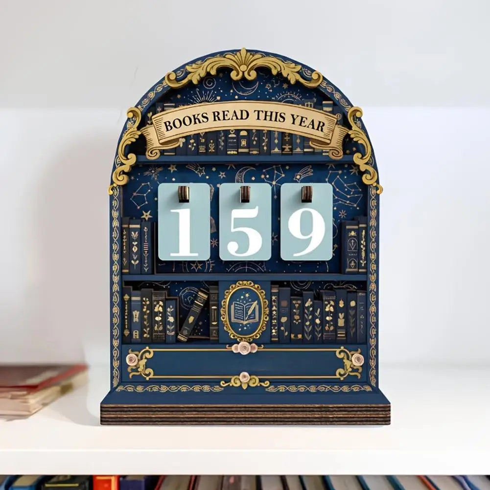 Wooden Book Read This Year Counter Tracker Up To 999 Books Challenge Tracker Retro Bookshelf Classroom Decor Gift for Book Lover