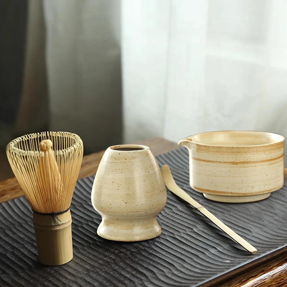 4-Piece Japanese Matcha Tea Set with Bamboo Whisk
