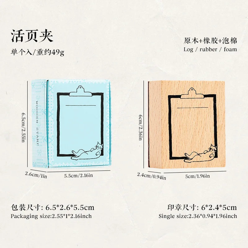 Memo Cat Box Wooden Hand Account Seal Retro Cat Schedule Plan Beech Wood Seal Daily Memo Seal School Supplies Assorted Stamp