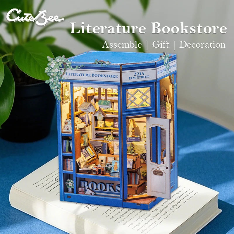 CUTEBEE Book Nook Kit DIY Miniature Model Dollhouse for Adults and Teens Bookshelf Decor 3D Wooden Puzzle Gifts for Family