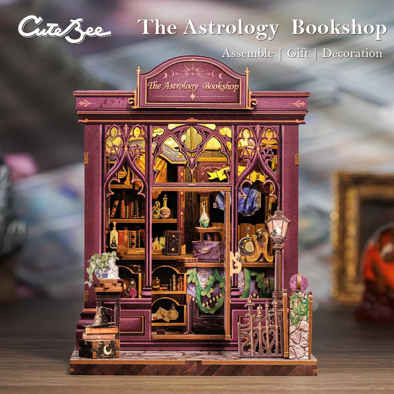 CUTEBEE Book Nook Kit DIY Miniature Model Dollhouse for Adults and Teens Bookshelf Decor 3D Wooden Puzzle Gifts for Family