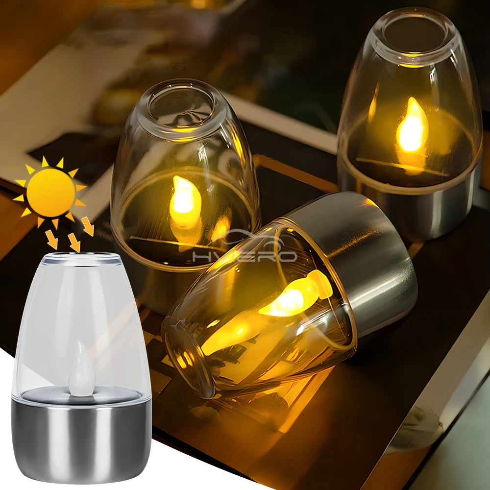LED Solar Candles Light – Flameless Rechargeable Night Lights for Garden Decor, Outdoor Wedding, Party &amp; Waterproof Atmosphere Lamp
