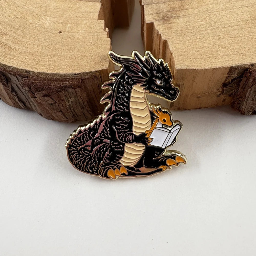 Dragon Reader Fantasy Enamel Brooch Pin