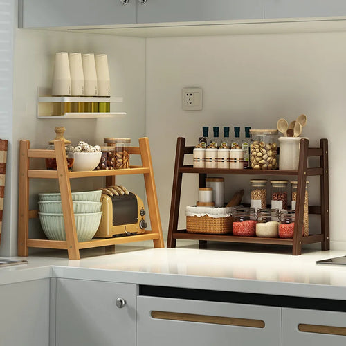 2-Layer Bamboo Spice Caddy & Coffee Bar Organizer