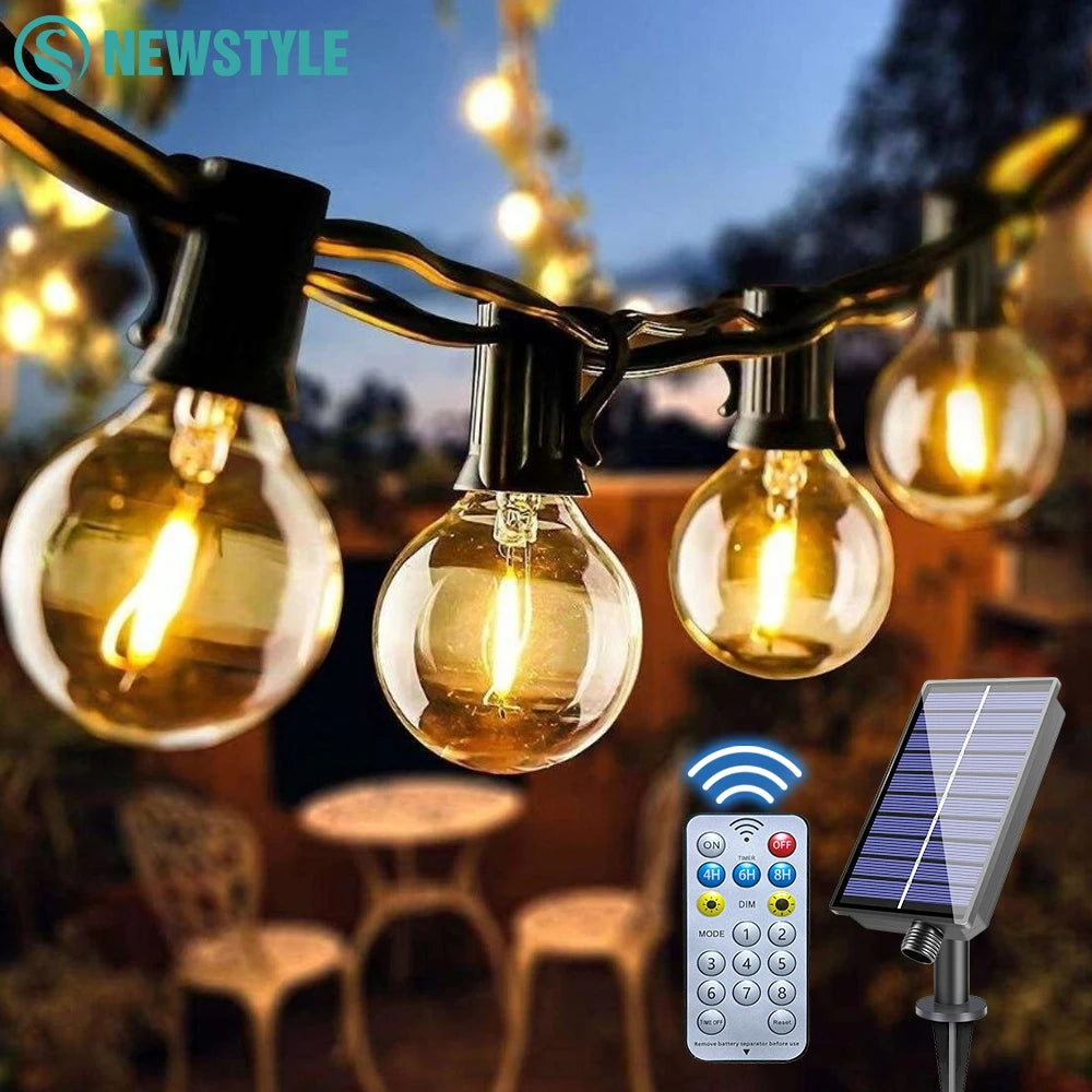 Solar G40 Outdoor String Lights with Remote Controls – LED Shatterproof Globe Bulb IP65 Waterproof Patio Light for Garden Decor