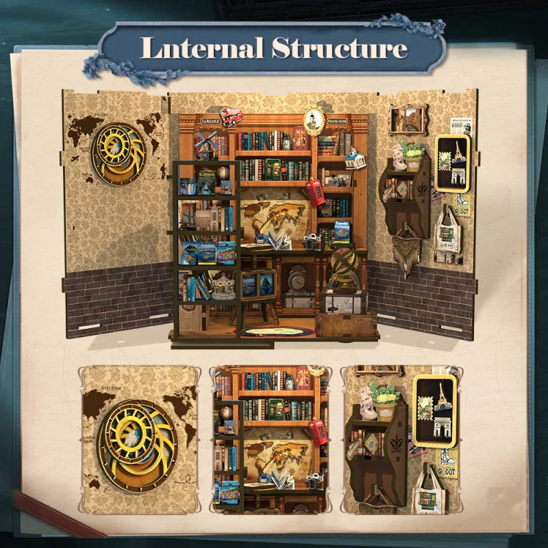CUTEBEE Book Nook Kit DIY Miniature Model Dollhouse for Adults and Teens Bookshelf Decor 3D Wooden Puzzle Gifts for Family