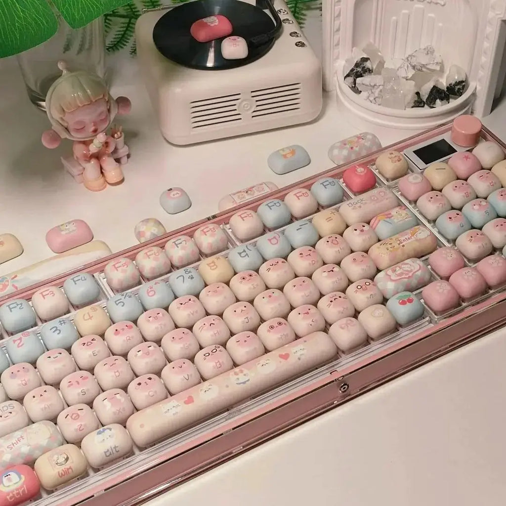 140 Keys Cute Keycaps Cat MOG Keycaps PBT Pink Keys Gift for Girl Cute New Square Thermal Sublimation Mechanical Keyboard 6.25U