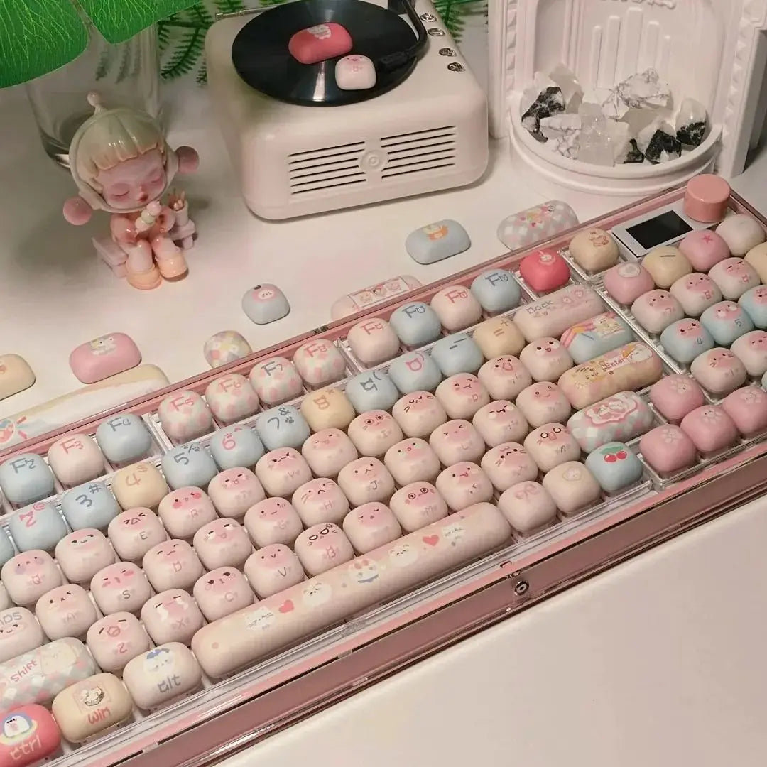 140 Keys Cute Keycaps Cat MOG Keycaps PBT Pink Keys Gift for Girl Cute New Square Thermal Sublimation Mechanical Keyboard 6.25U