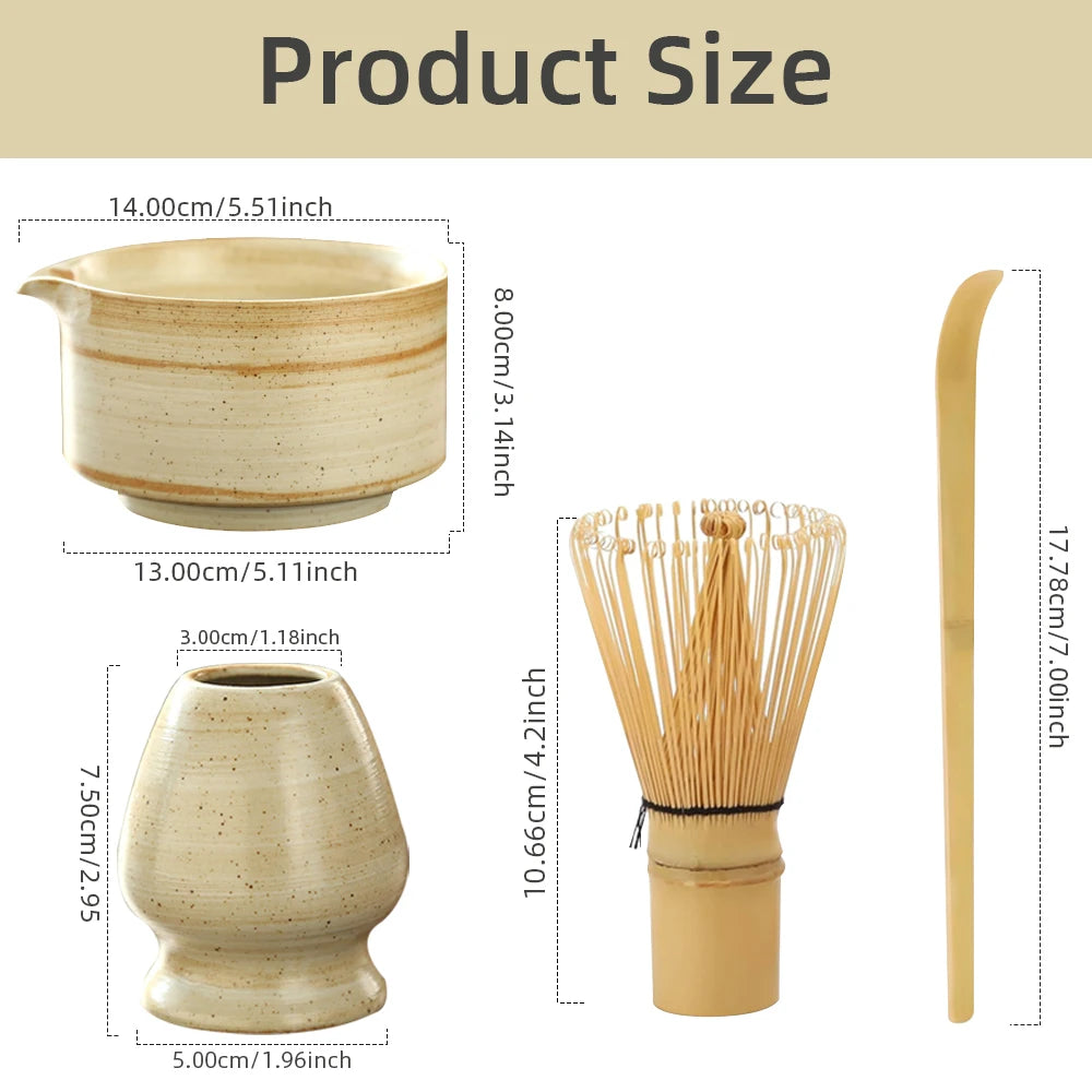 4-Piece Japanese Matcha Tea Set with Bamboo Whisk