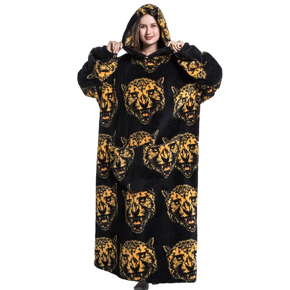 Flannel Wearable Blanket Hoodie with Pocket