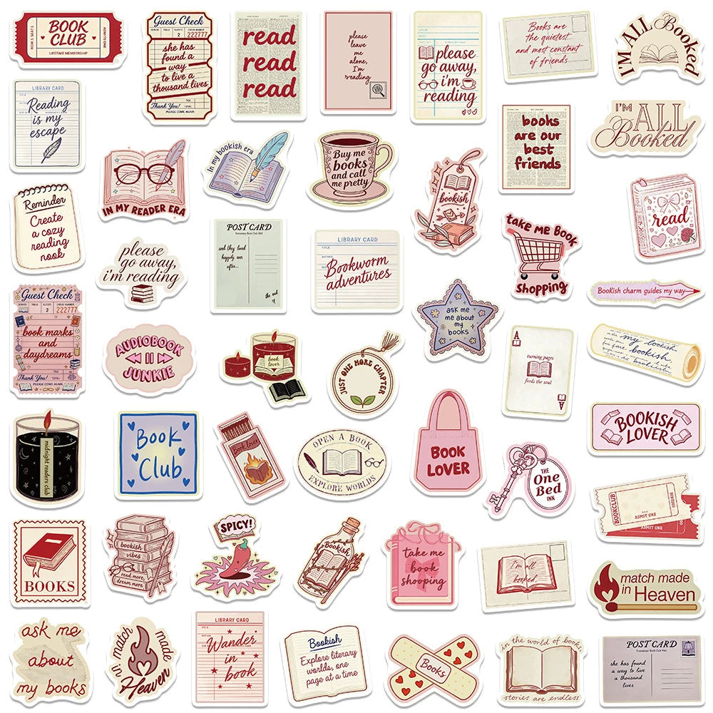 10/30/50pcs Cartoon Bookish Aesthetic Graffiti Stickers Funny Decoration Decals DIY Stationery Phone Suitcase Waterproof Sticker