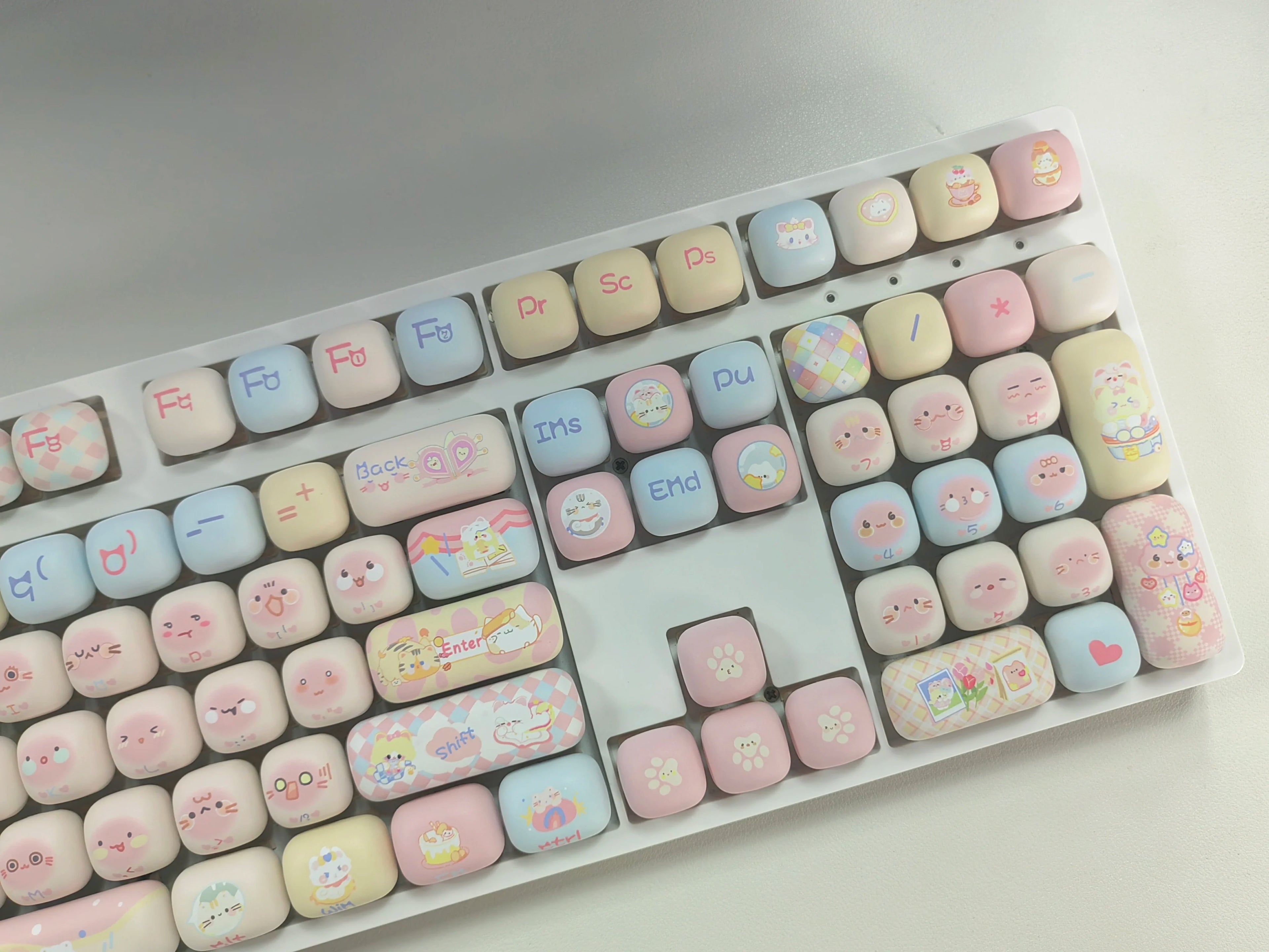 140 Keys Cute Keycaps Cat MOG Keycaps PBT Pink Keys Gift for Girl Cute New Square Thermal Sublimation Mechanical Keyboard 6.25U