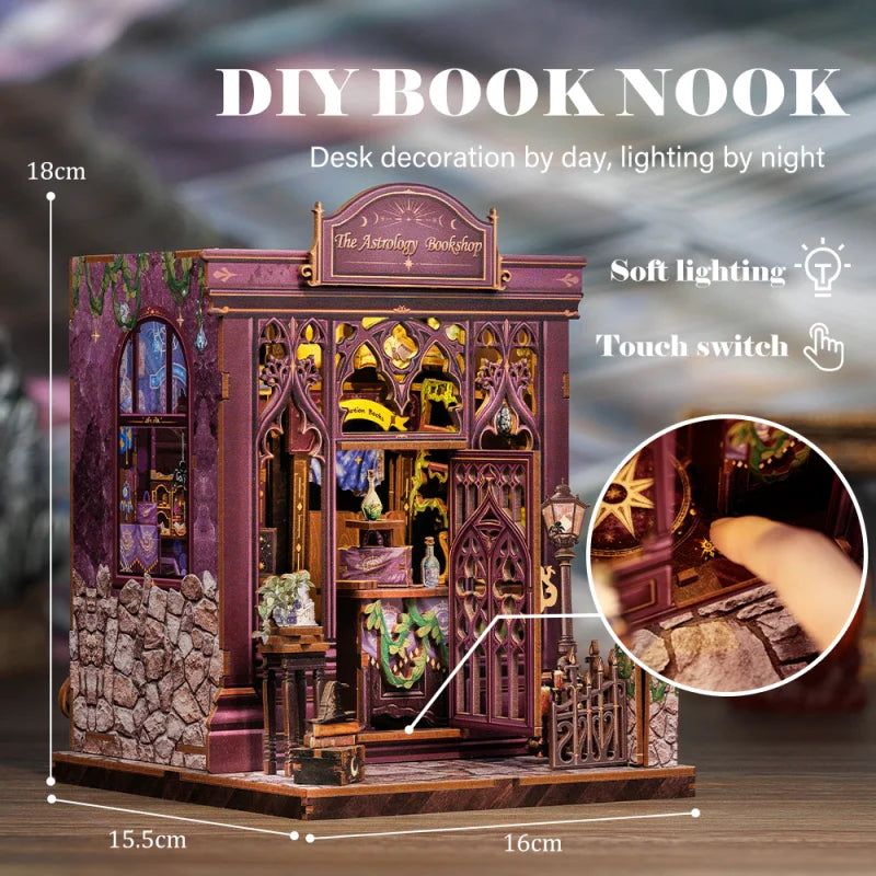 CUTEBEE Book Nook Kit DIY Miniature Model Dollhouse for Adults and Teens Bookshelf Decor 3D Wooden Puzzle Gifts for Family