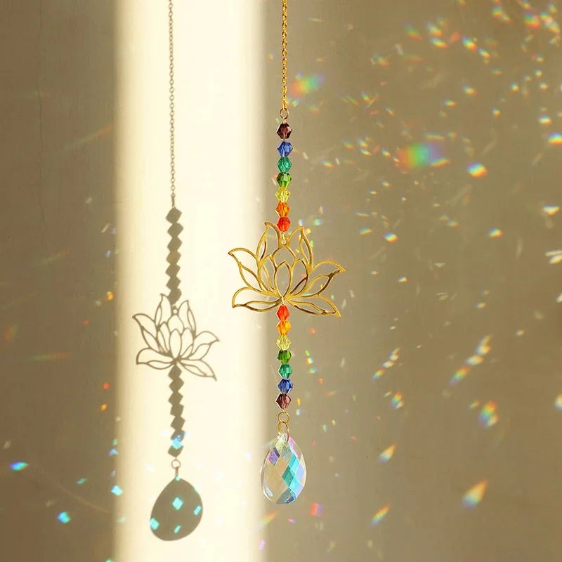 Crystal Lotus Suncatcher hanging crystal colored glass, rainbow maker prism chakra Outdoor decoration