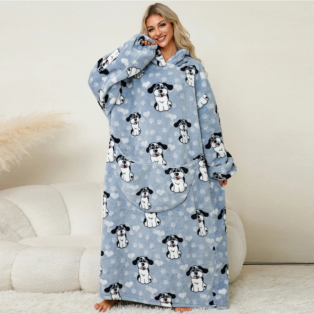 Flannel Wearable Blanket Hoodie with Pocket