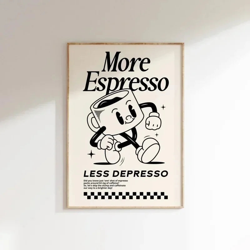 More Espresso Less Depresso Wall Art, Coffee Quote Wall Art, Coffee Station Wall Art, Coffee Bar Print, Cute Prints, Retro Quote