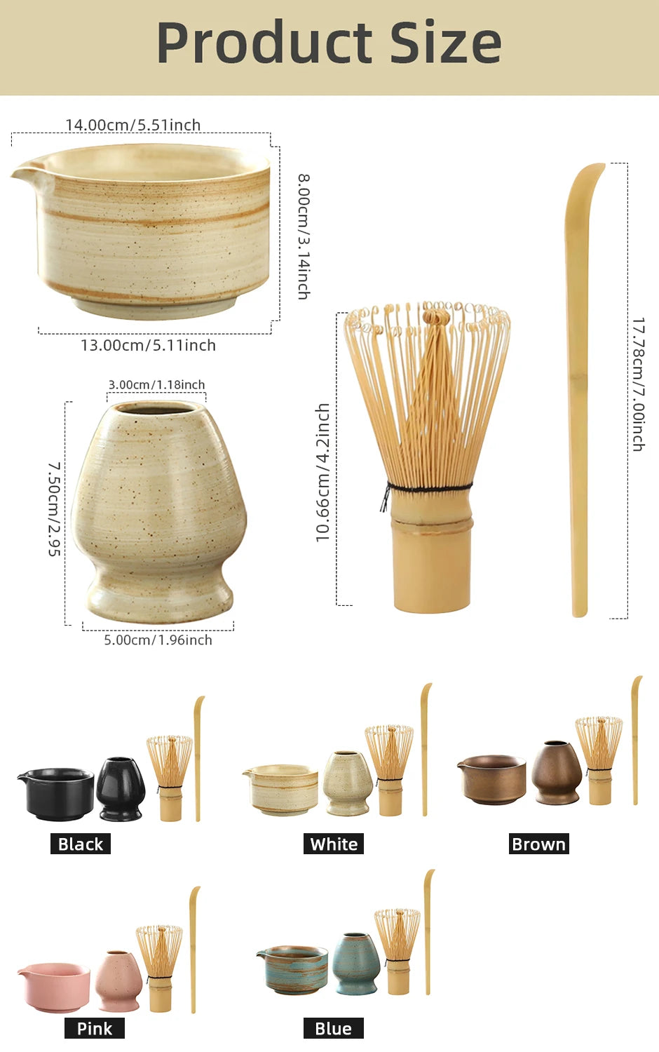 4-Piece Japanese Matcha Tea Set with Bamboo Whisk