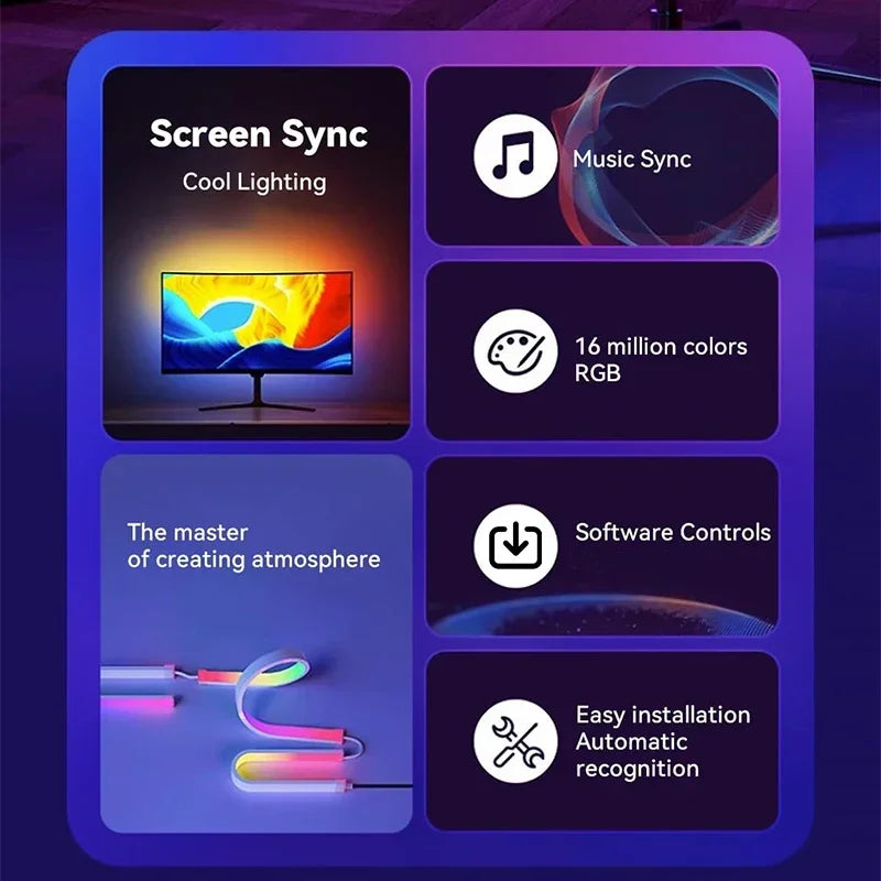 LED Sync RGB LED Strip Lights for 24-34 Inch Monitor USB-Powered Backlight Pickup Atmosphere Lights for Gaming Room Desk Decor