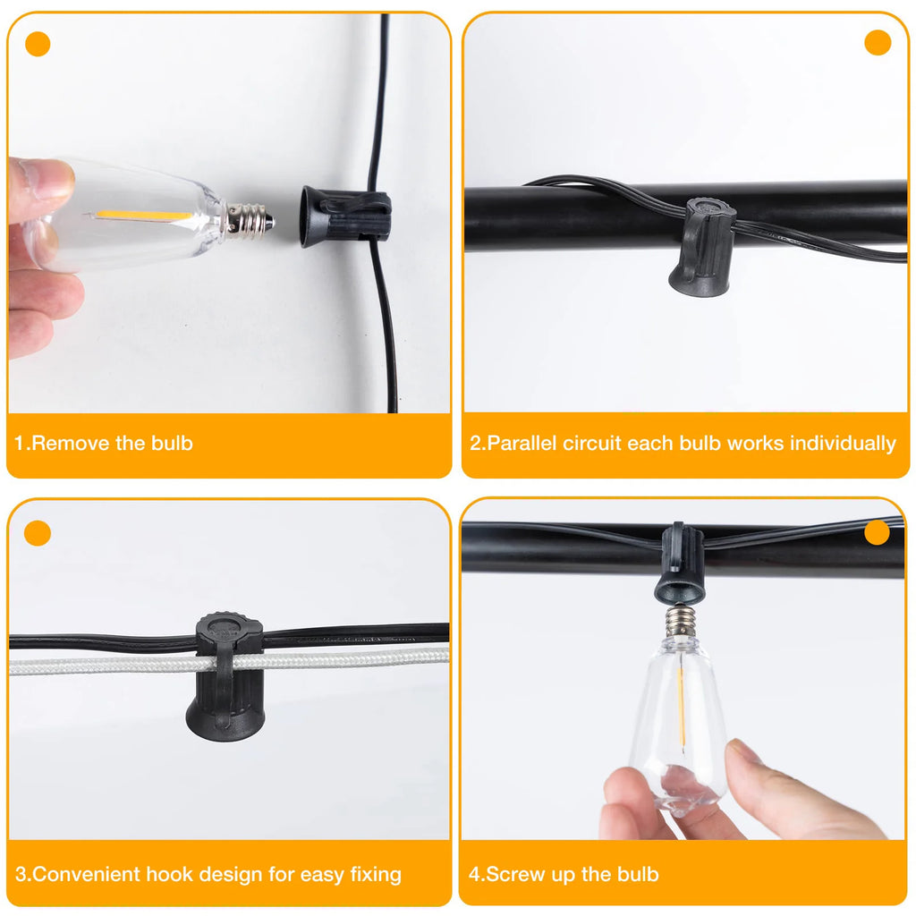 String Lights Outdoor Garland – Connectable Shatterproof Waterproof Plastic LED Bulb Dimmable Patio Garden Decor Fairy Lights