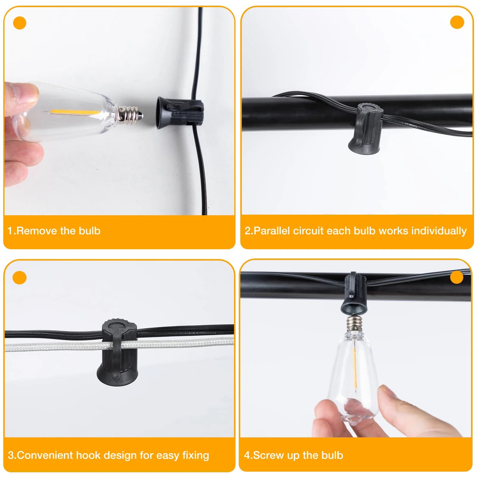 String Lights Outdoor Garland – Connectable Shatterproof Waterproof Plastic LED Bulb Dimmable Patio Garden Decor Fairy Lights