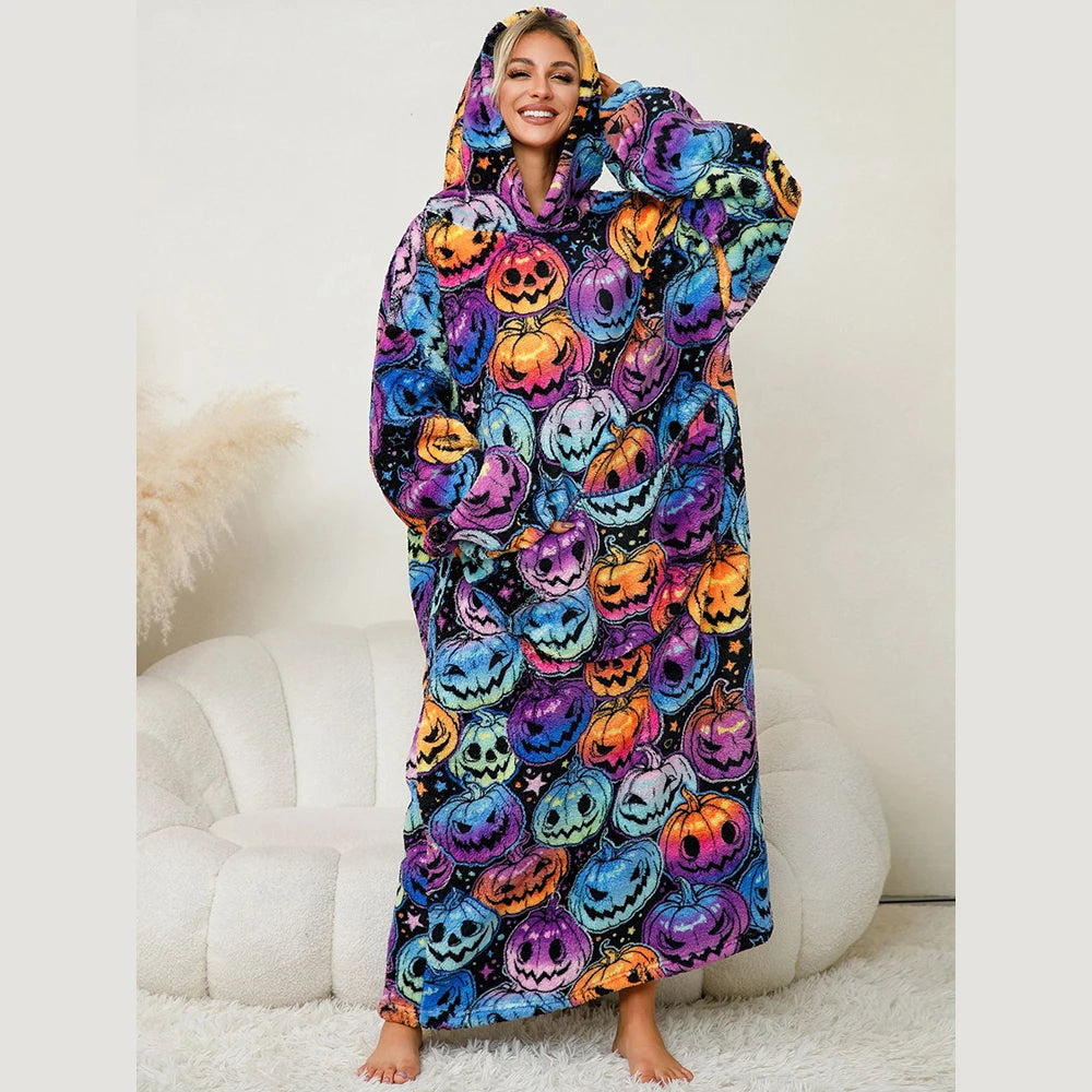 Flannel Wearable Blanket Hoodie with Pocket