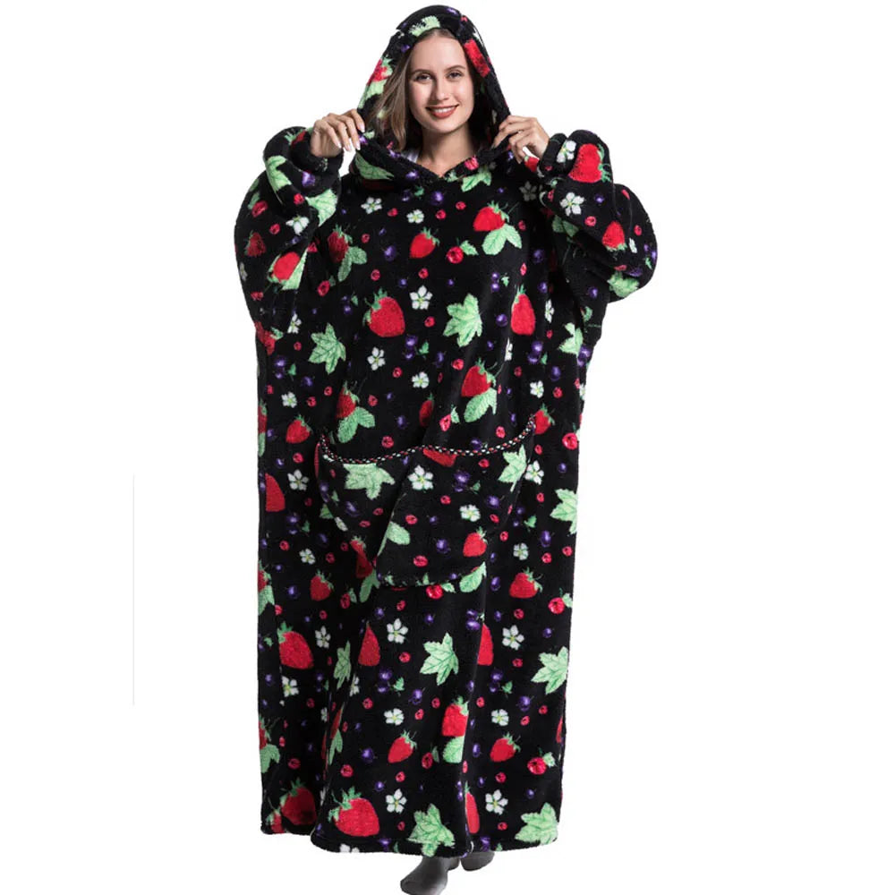 Flannel Wearable Blanket Hoodie with Pocket