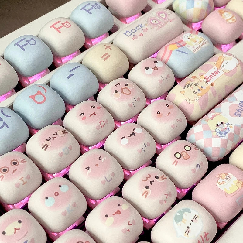 140 Keys Cute Keycaps Cat MOG Keycaps PBT Pink Keys Gift for Girl Cute New Square Thermal Sublimation Mechanical Keyboard 6.25U
