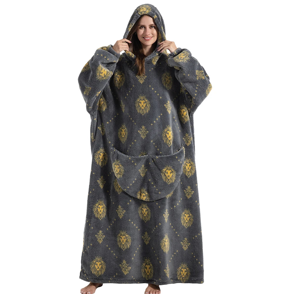 Flannel Wearable Blanket Hoodie with Pocket