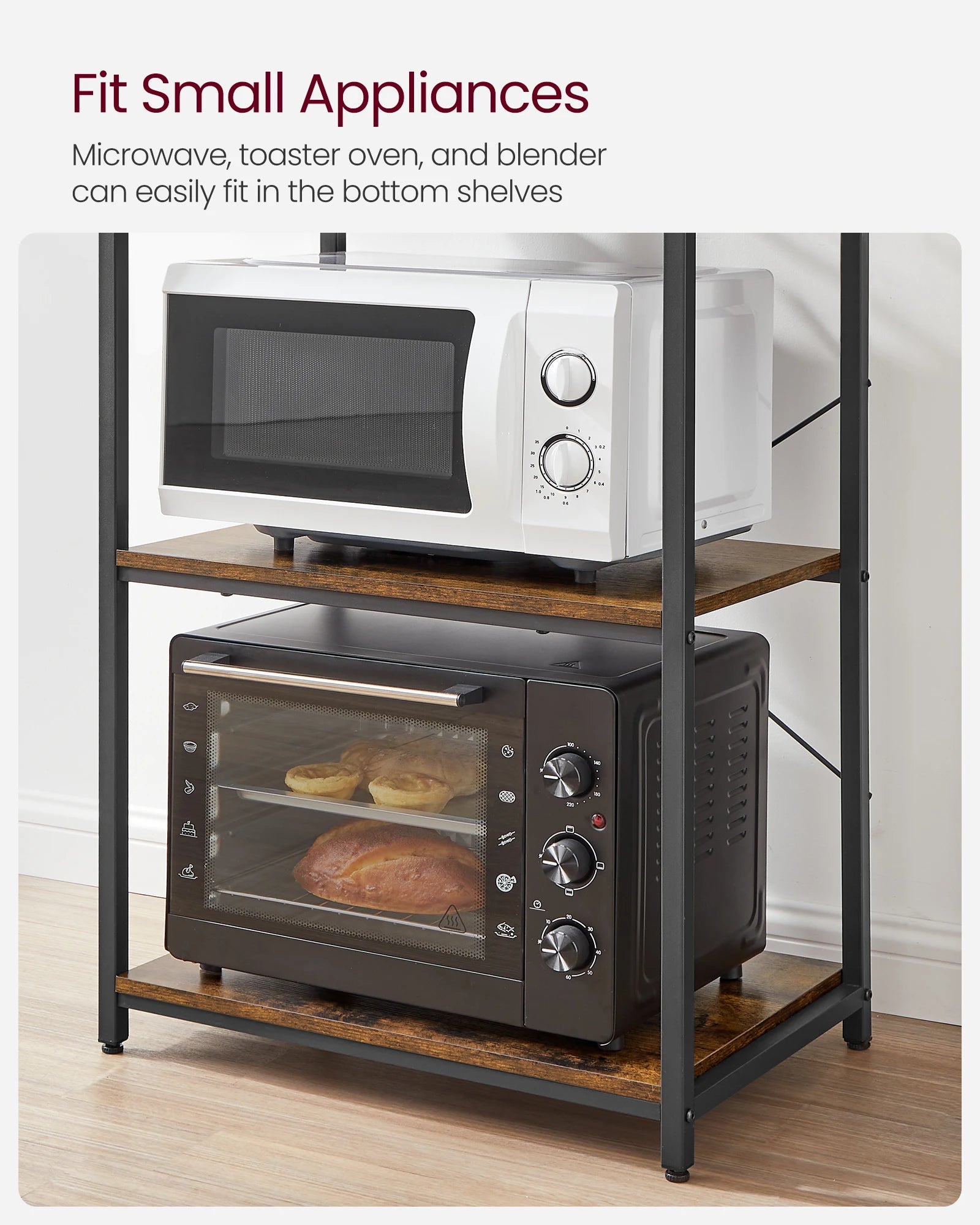 VASAGLE Coffee Bar, 6-Tier Kitchen Shelves with 6 Hooks, Baker’s Rack for Kitchen, Microwave Stand, Industrial