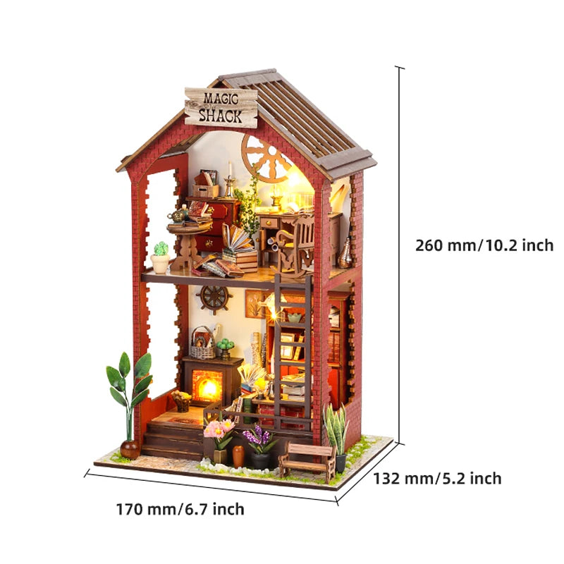 Wooden Mini Doll House DIY Book Nook Kit – Assembly Model 3D Puzzle Bookend Toys Bookshelf Insert Decor with LED Light for Xmas Gifts