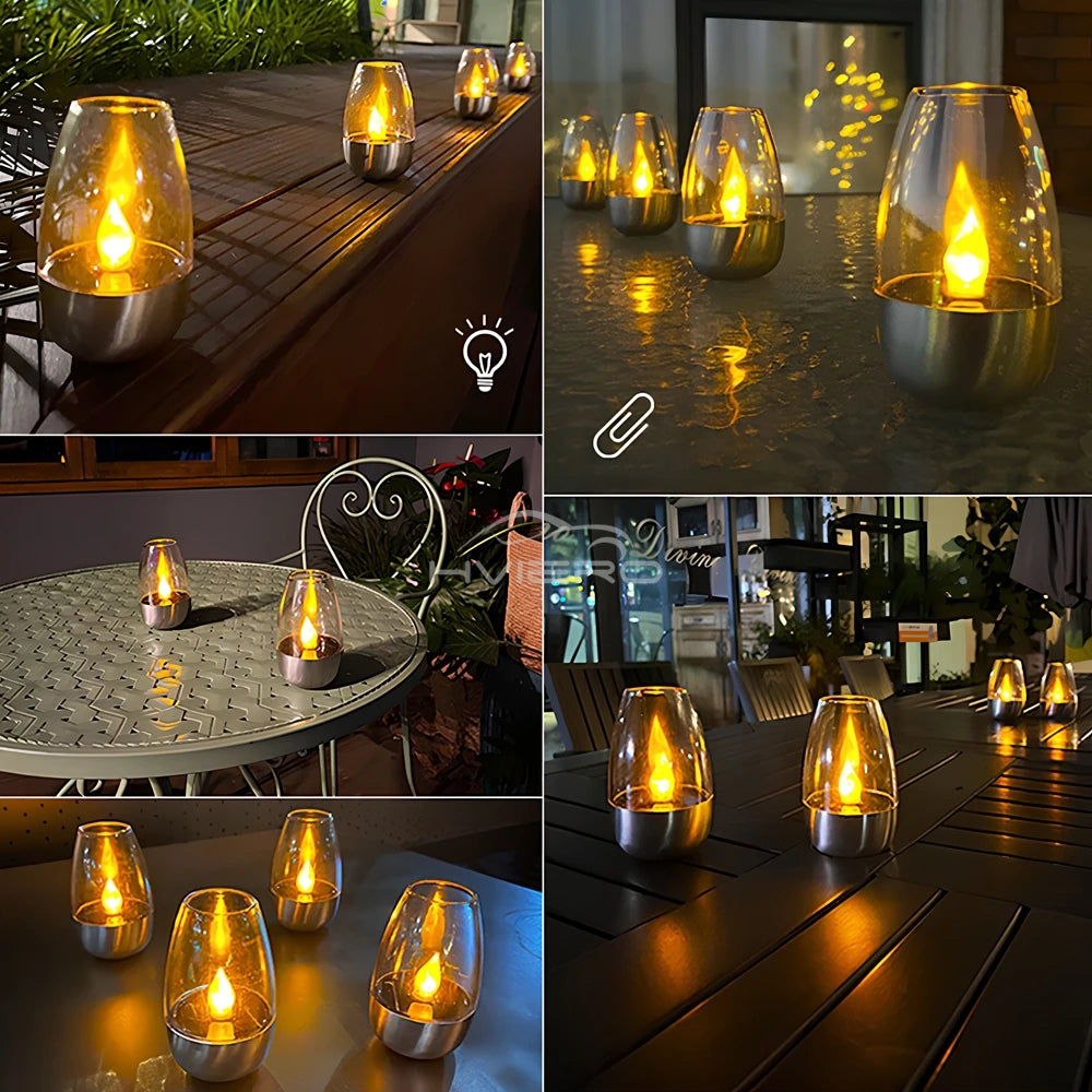 LED Solar Candles Light – Flameless Rechargeable Night Lights for Garden Decor, Outdoor Wedding, Party &amp; Waterproof Atmosphere Lamp