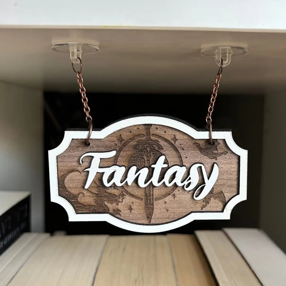 New Wooden Bookshelf Hanging Decoration Dark Romance Decorative Bookshelf Classification Bookshelf Signs for Library