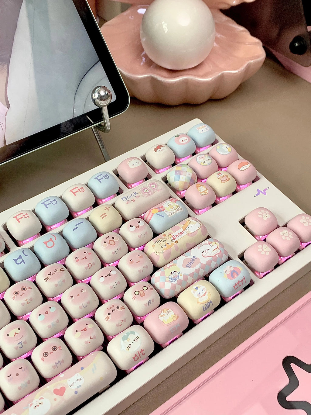 140 Keys Cute Keycaps Cat MOG Keycaps PBT Pink Keys Gift for Girl Cute New Square Thermal Sublimation Mechanical Keyboard 6.25U