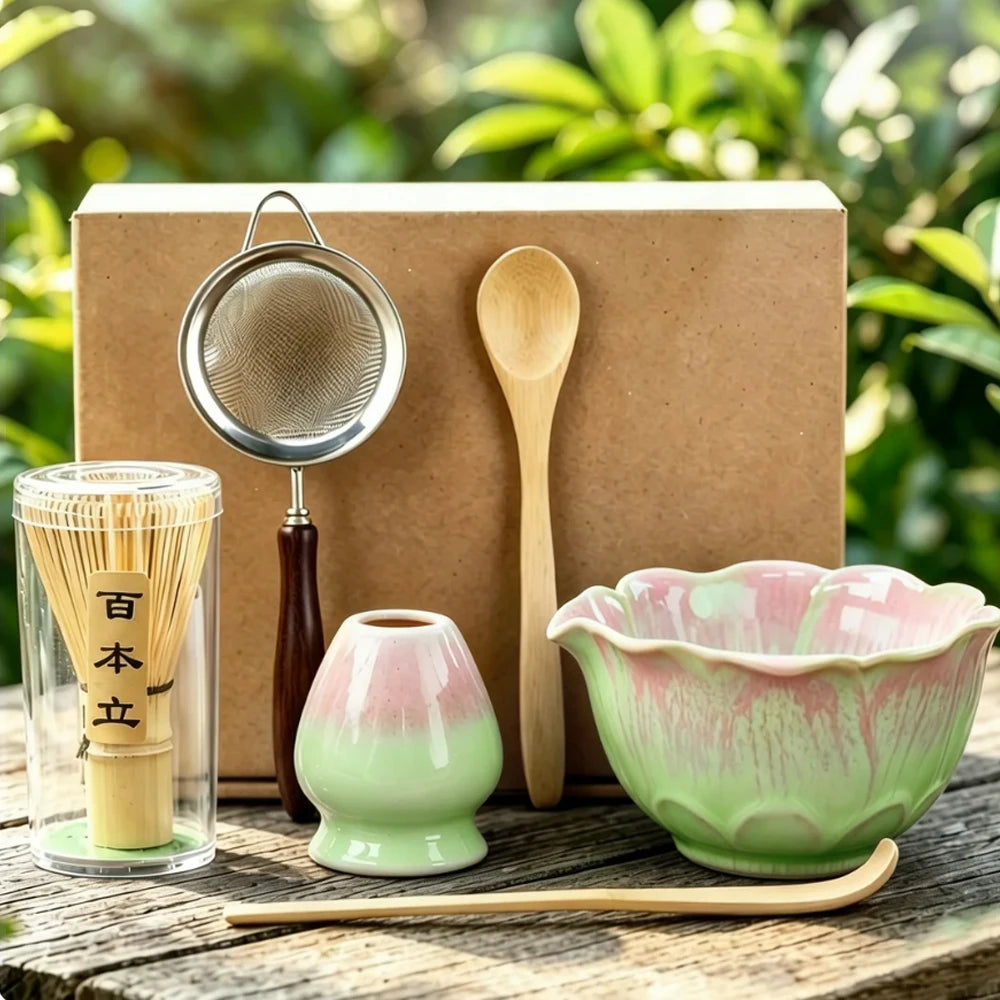 6-Piece Flower-Shaped Japanese Matcha Tea Set