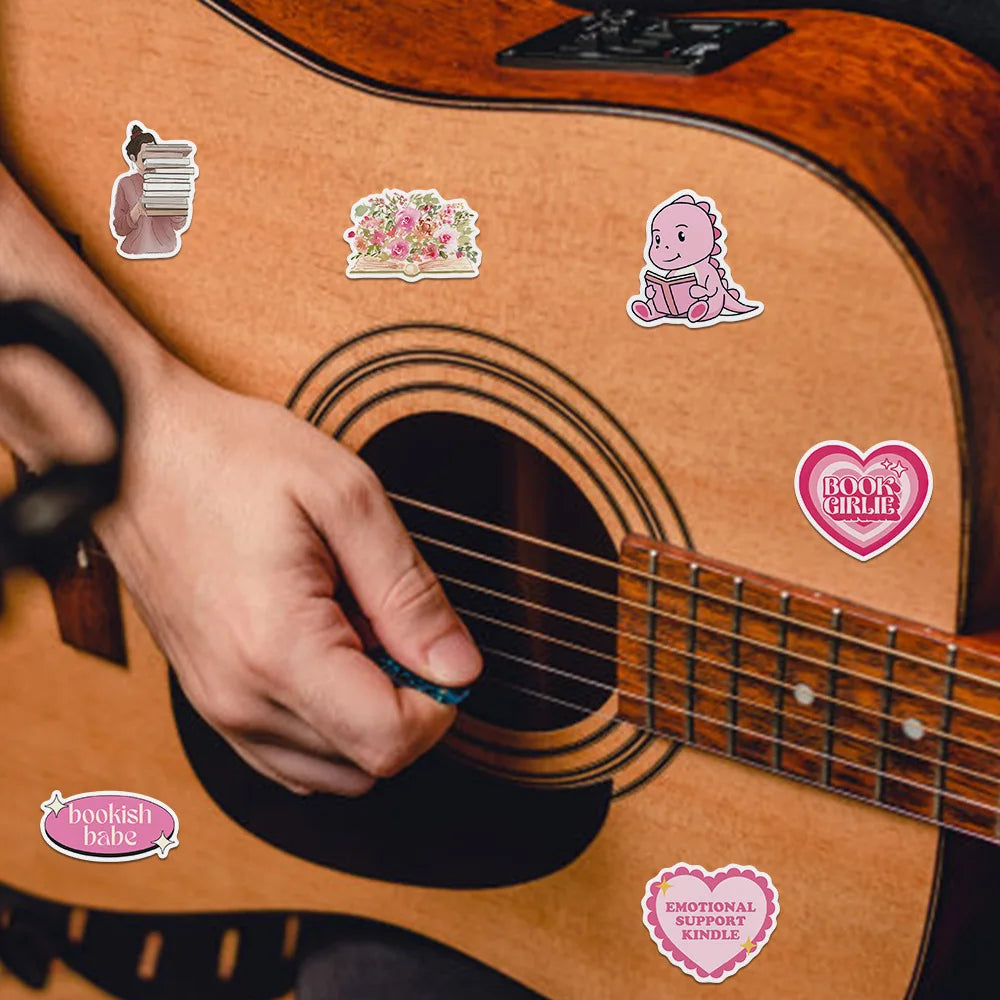 10/25/50pcs Pink Book Reading Graffiti Stickers for DIY Decor Stationery Suitcase Bottle Phone Laptop Skateboard Scrapbooking