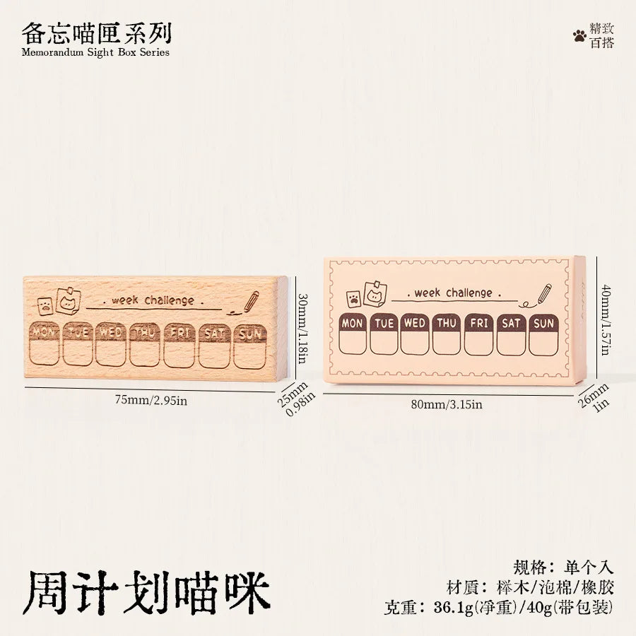 Memo Cat Box Wooden Hand Account Seal Retro Cat Schedule Plan Beech Wood Seal Daily Memo Seal School Supplies Assorted Stamp