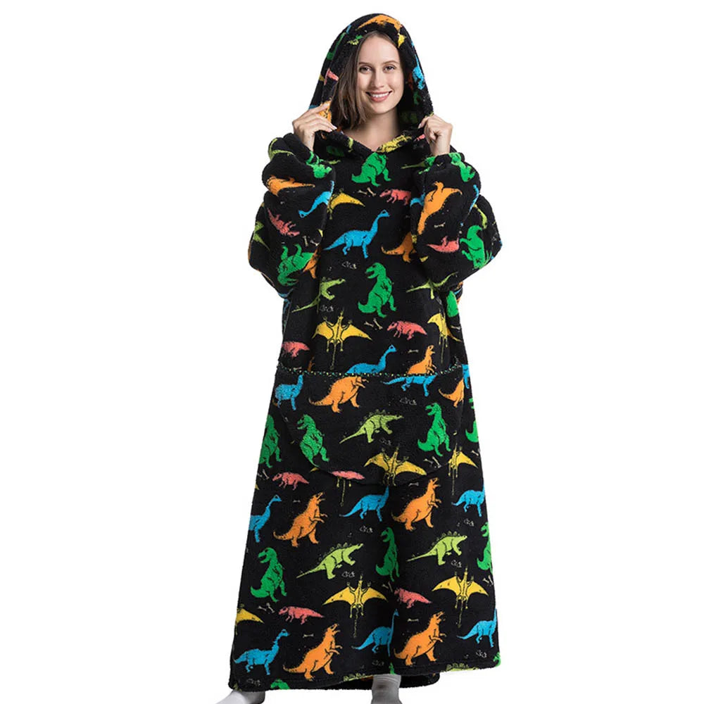 Flannel Wearable Blanket Hoodie with Pocket