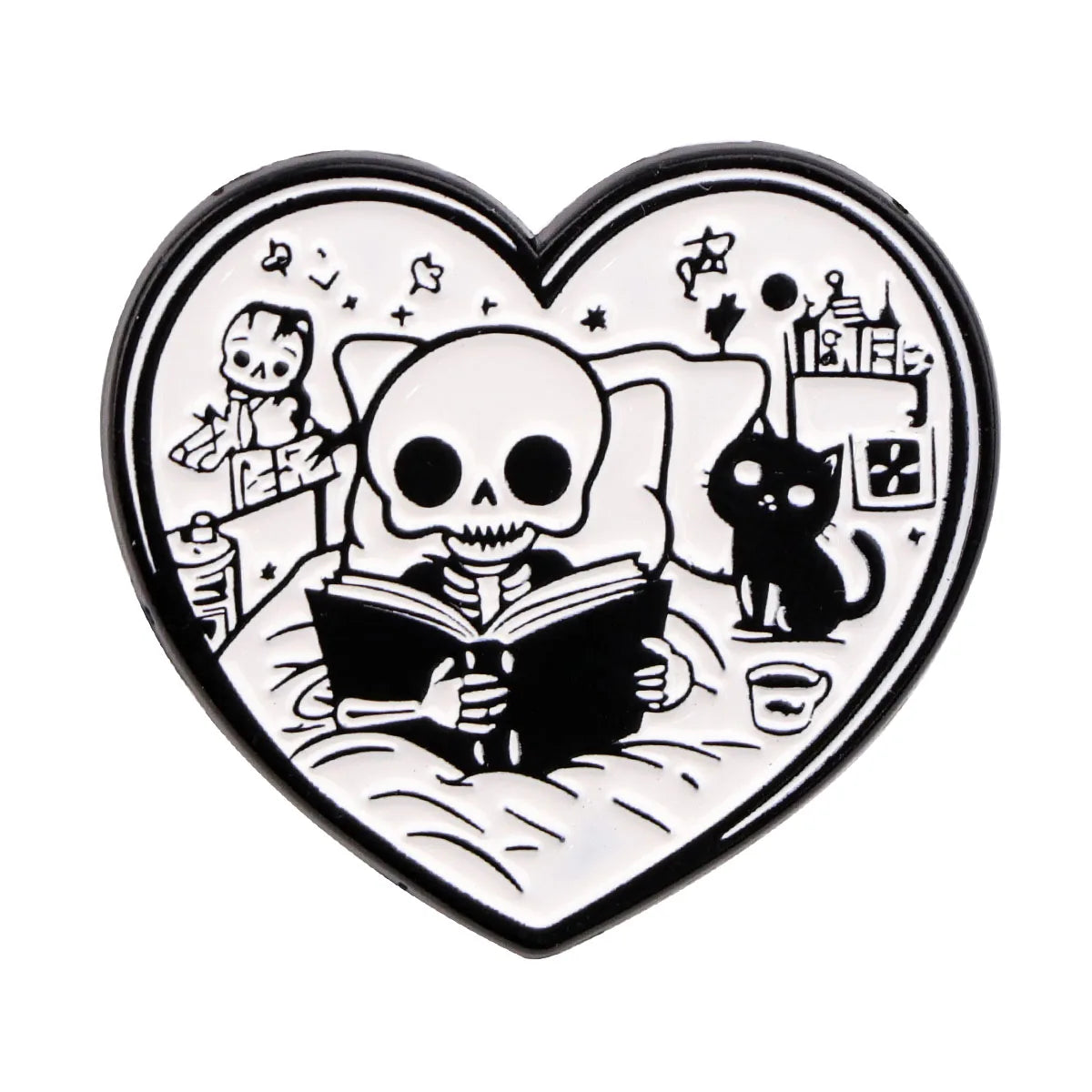 Black Cat Skeleton Book Enamel Pin