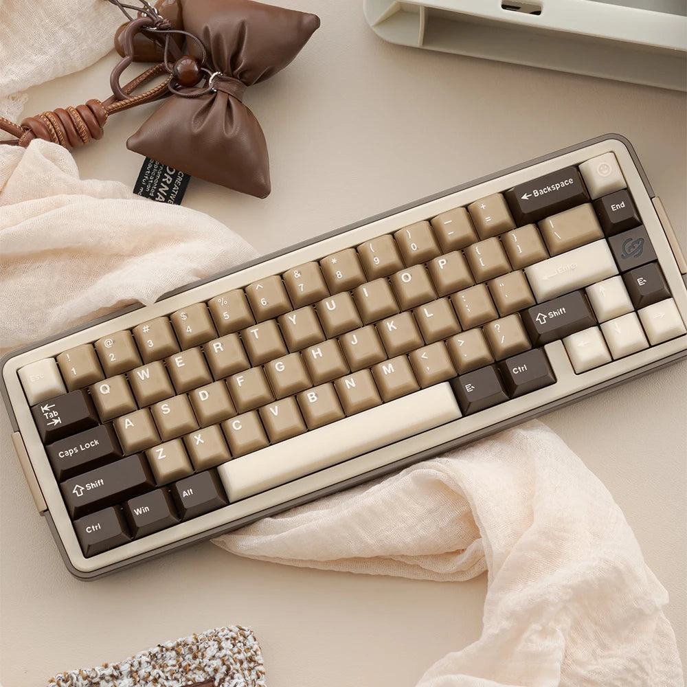 164 Keys Latte Coffee Keycaps Retro Brown Translucent keycaps Cherry Profile Double Shot PBT PC keycap For Mechanical Keyboard