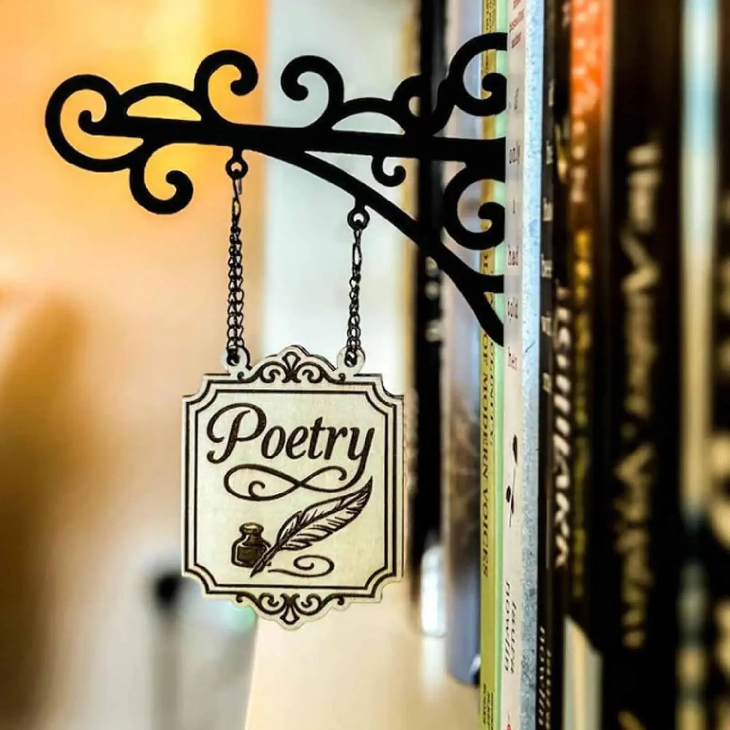 Book Nook Tavern Signs– Genre Shelf Labels with Hanging Brackets, Tavern-Style Book Nook Decor, Bookshelf Genre Signs for Home