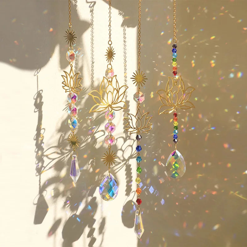 Crystal Lotus Suncatcher hanging crystal colored glass, rainbow maker prism chakra Outdoor decoration