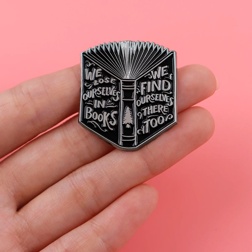 Black Cat Skeleton Book Enamel Pin