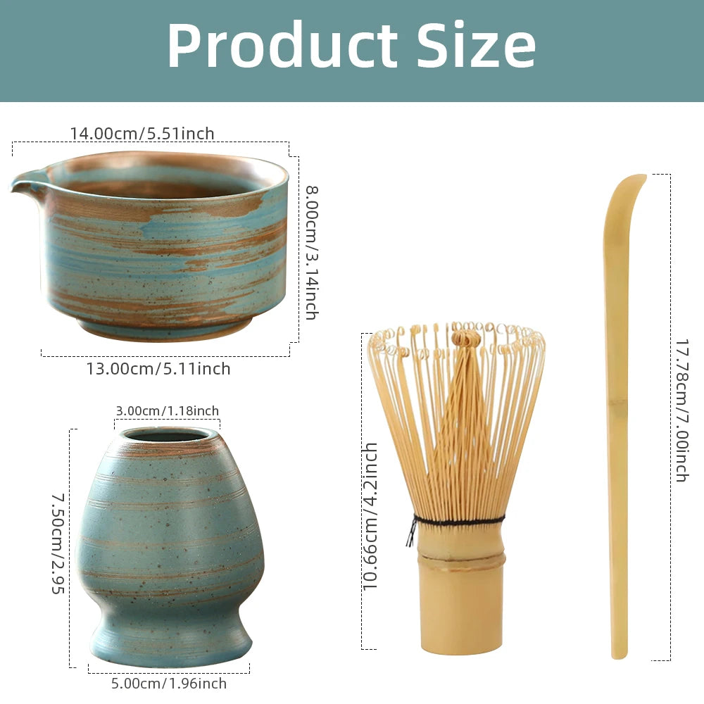4-Piece Japanese Matcha Tea Set with Bamboo Whisk
