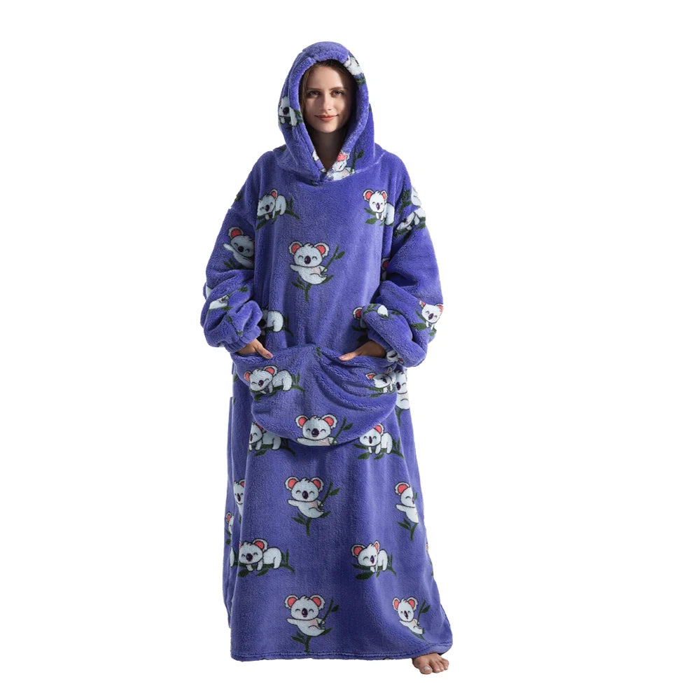 Flannel Wearable Blanket Hoodie with Pocket