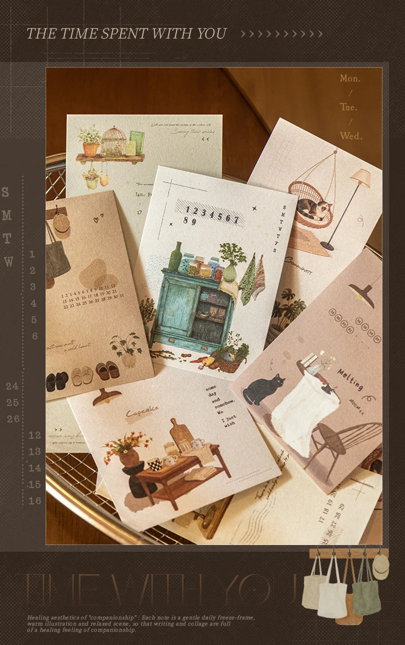 Journal GO 20pcs Time with You Note Pads Creative Warm Journaling Scrapbook Decorative Material Paper Stationery Notes