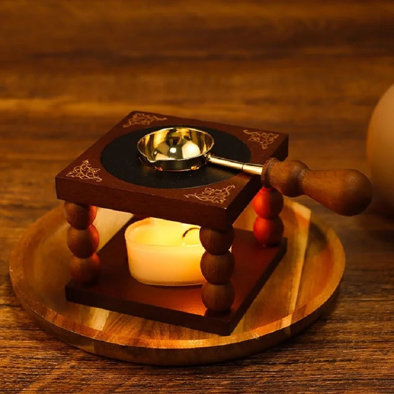 Wax Bead Pot Stick Heater Wax Seal Stamp Set Lacquer Furnace Seal Spoon Handle Stamp Melting Spoon Rubber Wood Melting Heater