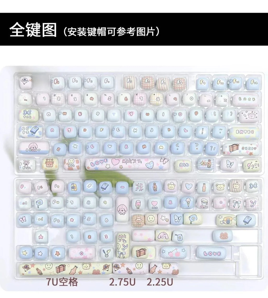 140 Keys Cute Keycaps Cat MOG Keycaps PBT Pink Keys Gift for Girl Cute New Square Thermal Sublimation Mechanical Keyboard 6.25U