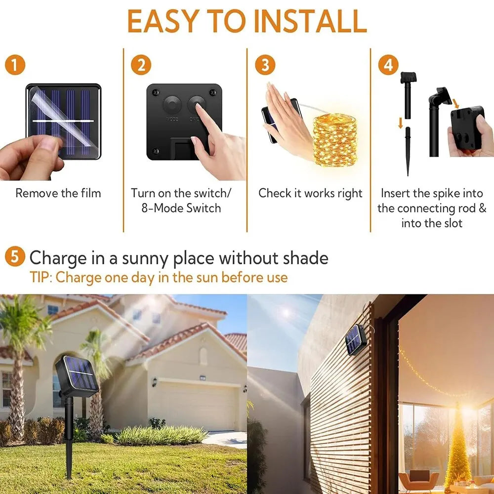 Solar String Lights Outdoor Waterproof – Solar Fairy Lights with 8 Modes for Garden, Patio, Wedding & Christmas Decorations